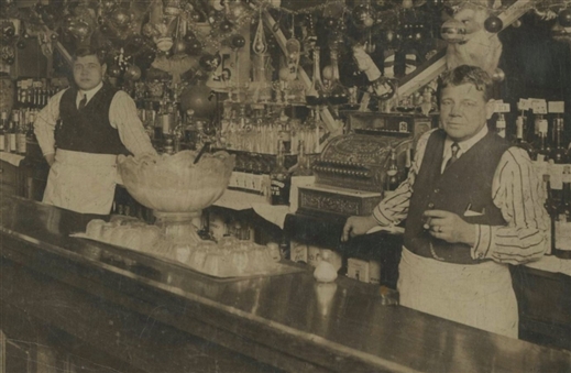 Rare and Historic 1915 Babe Ruth and Father Type I Original Mounted Photo in Their Baltimore Tavern, "Ruths Cafe" From The Babe Ruth Birthplace Museum (PSA/DNA)
